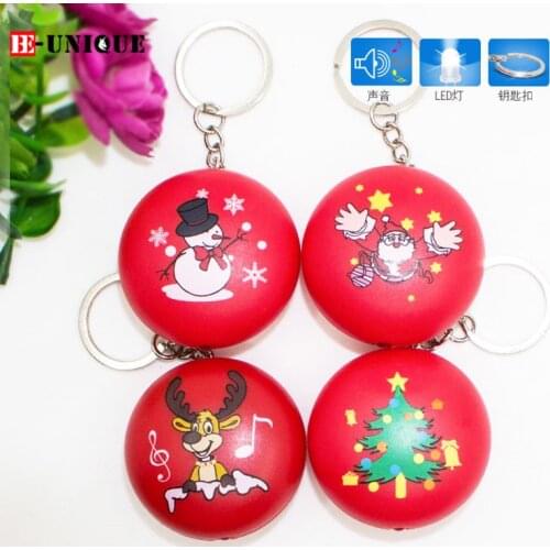 Wholesale 2021 Christmas series balls LED key chain bag pendant Flashlight & sound Father Christmas Key ring Xmas decorations