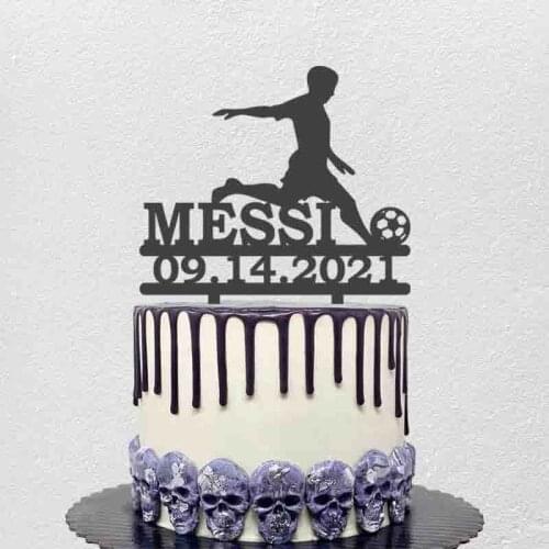 Personalized Football Cake Topper Custom Name Party Date Men Playing Football For Football Fans Birthday Party Cake Decoration
