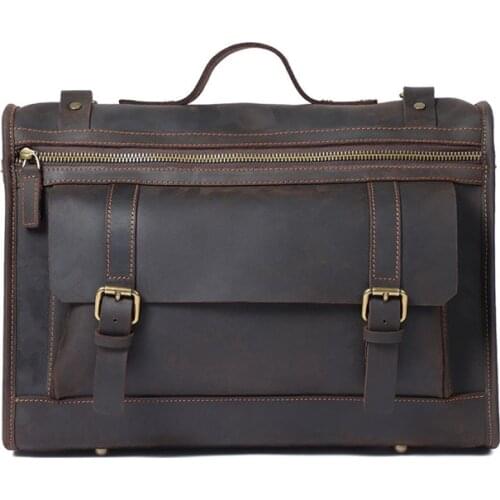 Retro mens genuine leather briefcase natural cowhide messenger bag daily simple large-capacity shoulder bag computer bag
