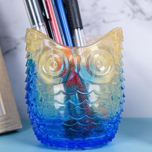 Q39C Owl Pen Holder Epoxy Resin Mold Desktop Organizer Decorations Silicone Mold DIY Crafts Jewelry Storage Case Casting Tools