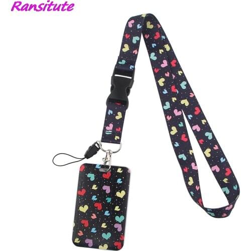 Ransitute R1552 Colorful Heart-shaped Fashion Lanyards ID Badge Holder Bus Pass Case Cover Slip Bank Credit Card Holder Strap