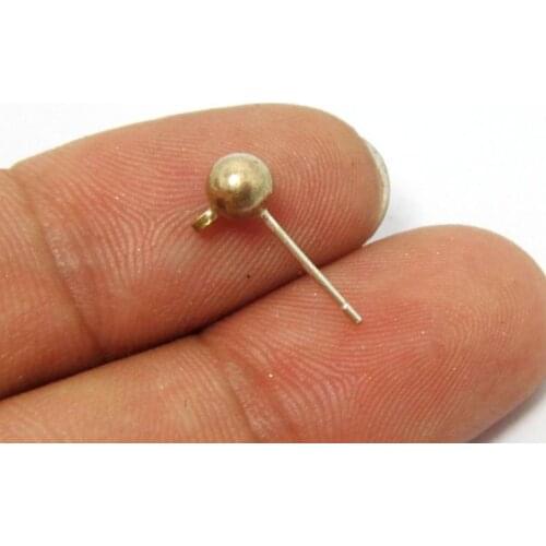 30pcs Earring posts with Brass ball pad 16x7x5mm Raw brass earrings post R206