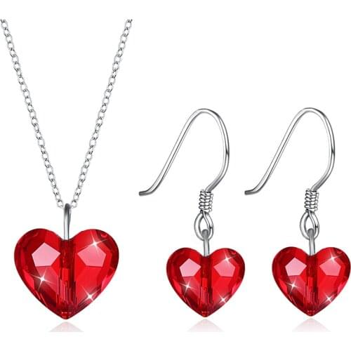 BAFFIN Crystals From Swarovski Romantic Heart Pendants Necklace Drop Earrings Women Party Mothers Gift Silver Color Jewelry Sets