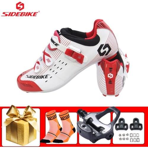SIDEBIKE Road cycling shoes Unisex bicicleta triatlon breathable self-locking riding bicycle sneakers ultra-light bike flat shoe