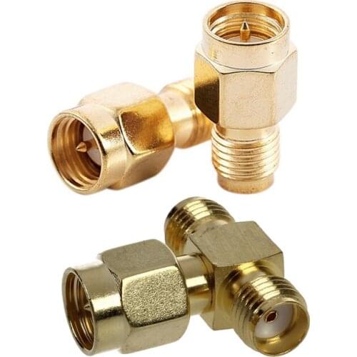 SMA Male to Two SMA Female Triple T RF Adapter Connector with SMA Male Plug (Pin) to RP-SMA Female (Pin) Coupling Nut