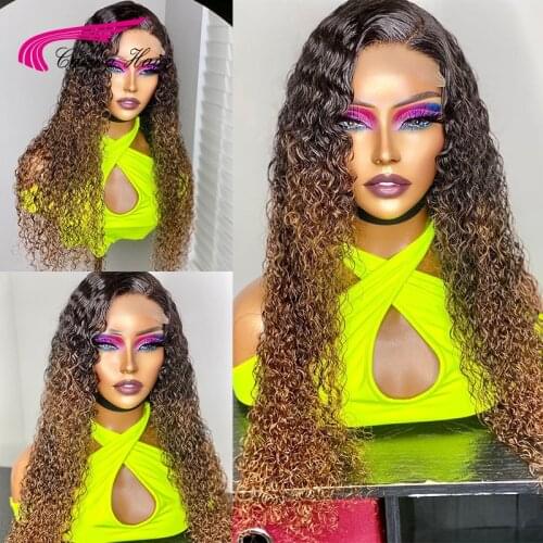 Ombre Blond Curly Lace Front Wig Brazilian Remy Hair 180% Ombre 13x4 Lace Frontal Human Hair Wigs For Women Preplucked