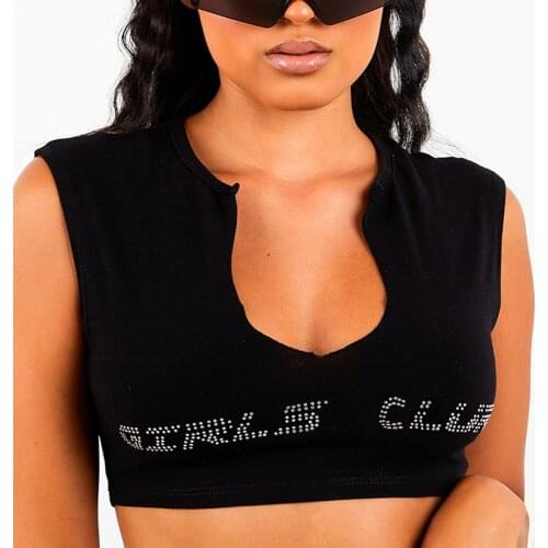 Party Sexy Women Rhinestone Crop Top 100% Cotton Soft Bustier Lingerie Half Open Collar Tank Femme Hot Drilling Cute Cropped Top
