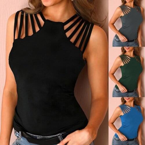 Sexy Sleeveless Hollow Out Women Tops Elegant Solid Base Ladies Shirt Spring Summer Halter Bodycon Slim Streetwear Blouse Blusas