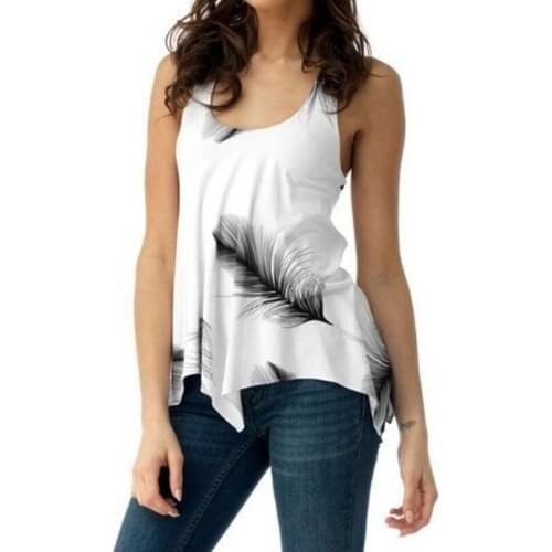 Women Summer Tank Tops O-neck Leaves Printed Tank Vest Casual Fashion Style Loose Vest Pullover Sleeveless T Shirts Lady Tops