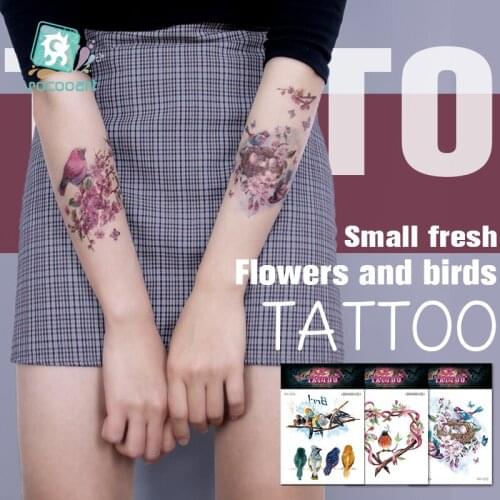Rocooart Women Girl Big Arm Birds Fake Tattoo Temporary Colorful Flowers Wreaths Tatoo Stickers Custom Waterproof Tattoos Girl