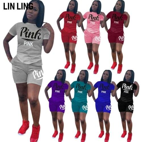 LINLING Womens Casual 2 Piece Outfits Short Sets Two Pieces Sports Tracksuit T-Shirt Shorts Jogger Bodycon Sets for Women