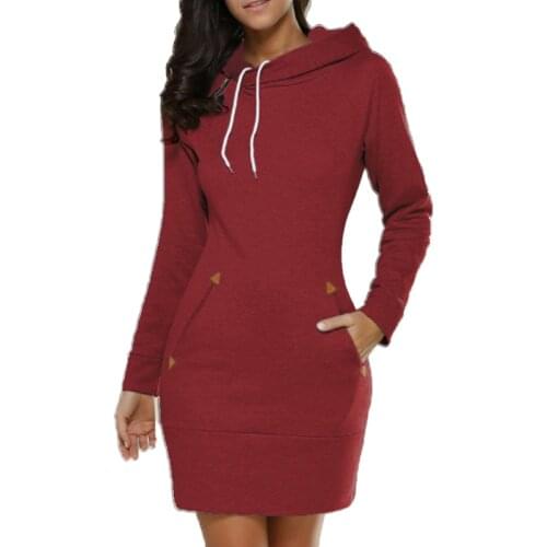 Newest Ladies Zipper Drawstring Womens Hooded Sweatshirt Dress Spring & Autumn