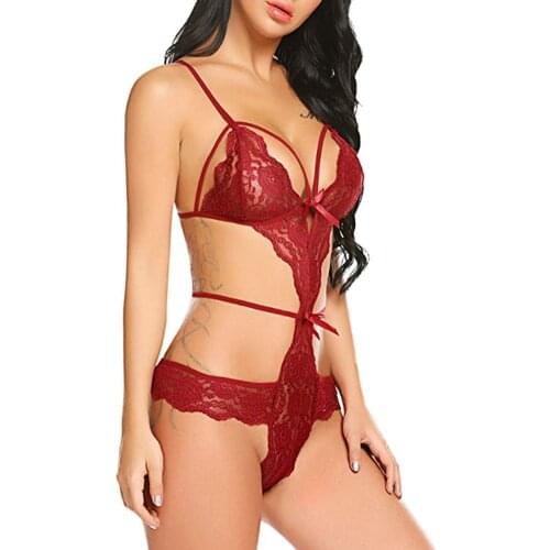 Women Sexy Lingerie Porno Sheer Bodysuit Sissy Mesh Lace Bowknot Gift Hot Erotic Underwear Ladies Hollow out Body Suit