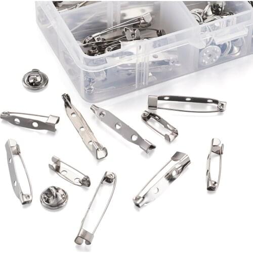 1Box Jewelry Finding with Iron Brooch Base Back Bar Pin Clip Safety Catch Lapel Pin Back for Jewelry Making Accessories Platinum