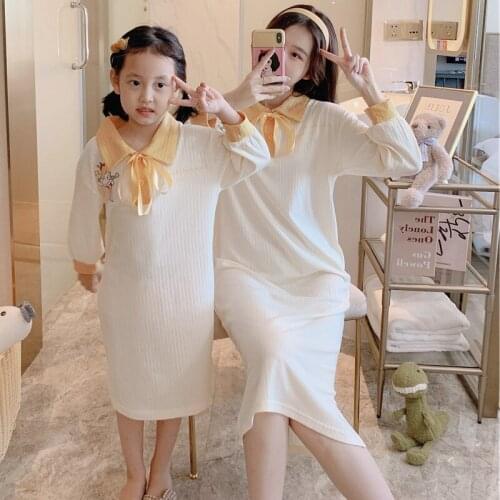 2020 Autumn Long Sleeve Cotton Cute Bow Nightgowns for Women Korean Soft Sleepwear Girls Home Dress Night Gown Nightdress Nighty