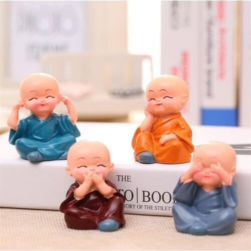4pcs/Set Lovely Little Monk Sculptures Resin Figurine Crafts Home Decoration Ornament Cute Buddha Statue Table Car Decoration