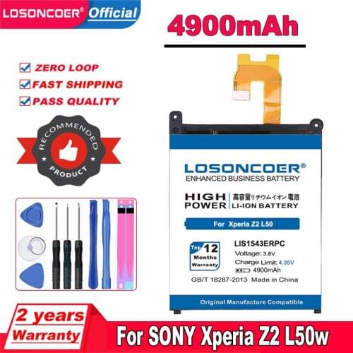 LOSONCOER 4600mAh LIS1543ERPC Mobile Phone Battery for SONY Xperia Z2 L50 L50W L50U L50T D6502 D6503 Battery+Gift tools
