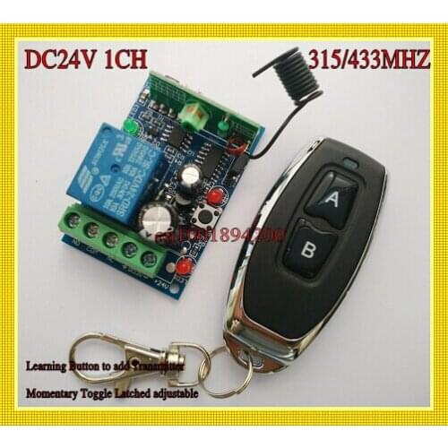 Wireless Remote Control Switch 24V 1CH Relay Receiver Transmitter Normally Open Close Common 315/433 Power Remote ON OFF Switch