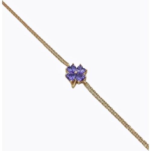 Amethyst Cubic Zirconia 4 Leaf clover 925 Sterling Silver Bracelet