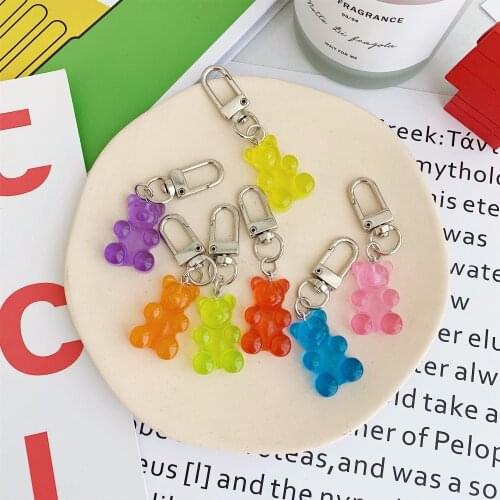 1pcs Handmade Stainless Steel Cute Bear Keychain, Colorful Candy Color Animal Resin Pendant Women Daily Jewelry Bag Accessory