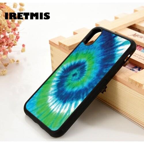 Iretmis 5 5S SE 6 6S TPU Silicone Rubber Phone Case Cover for iPhone 7 8 Plus X Xs 11 12 MINI Pro Max XR Blue and Green Tie Dye