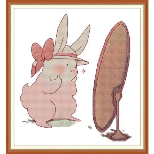 Joy Sunday Beautiful Rabbit Cross Stitch Set DMC 14CT Canvas Print Cross Stitch Embroidery Kit DIY Gift Home Wedding Decoration