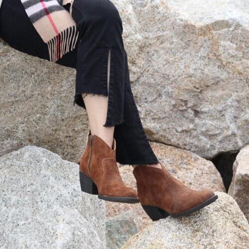 Classic million year high-end leather side zipper rough with womens short boots comfortable feet