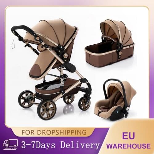 2021 Baby Stroller 3 In 1 High Landscape Stroller Reclining Baby Carriage Folding Stroller Puchair Newborn Car Aluminum Frame