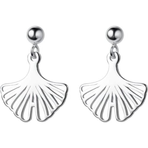 Korean 925 Sterling Silver Ginkgo Biloba Statement Earrings for Women Girl Party Jewelry Gifts Hollow Stud Earring Accessories