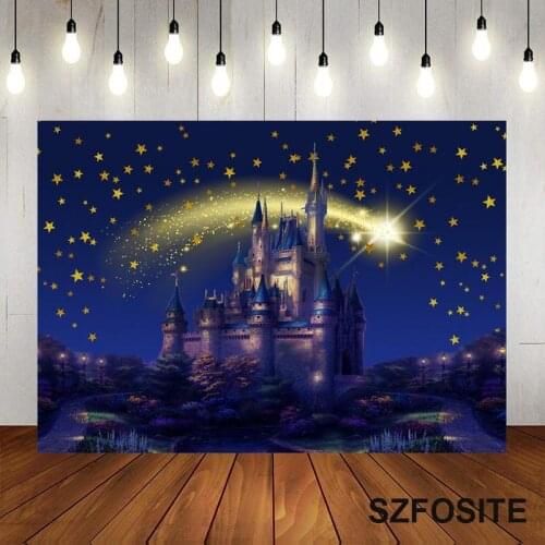 Beautiful Starry Sky Castle Blue Backdrop Girl Birthday Party Table Decoration Photography Photo Custom Child Vinyl Background