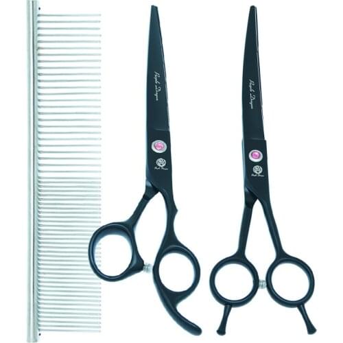 Purple Dragon 7 inch Pet Hair Clippers Straight Curved Animals Cutting Thinning Shears Japan Steel Dog Grooming Scissors B0034B