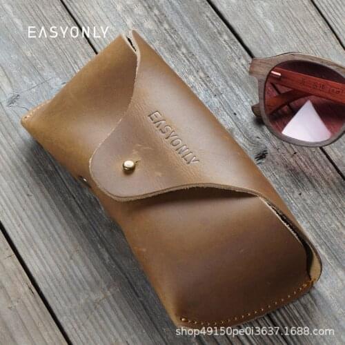 Mens genuine leather wallet glasses box purse male portable retro literary leather glasses to receive bags sunglasses package