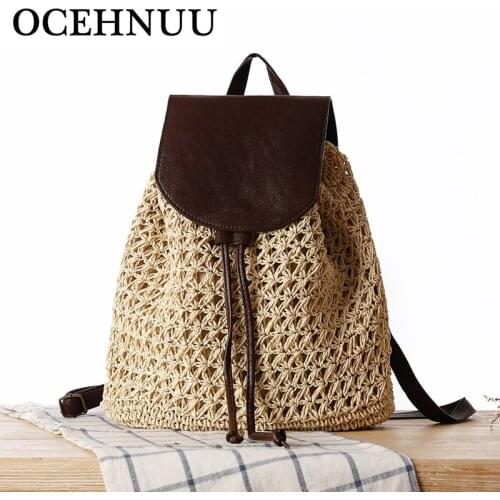 OCEHNUU New Summer Beach Bags Straw Women Bag Backpack 2020 Vacation Fashion Weave Small Ladies Casual Backpacks Bag For Girls