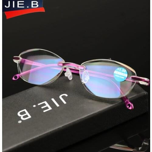 Anti Blue Rays Rhinestone Rimless Reading Glasses Women Diamond Cutting Rimless Reader glasses Readers Presbyopic Eye Glasses