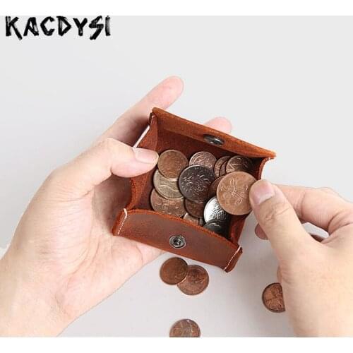 KACDYSI Original Vintage Genuine Crazy Horse Leather Cowhide Men Women Small Coin Purse Money Pocket Female Male Casual Coin Bag