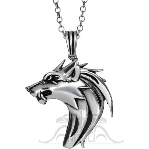 Sterling Silver Ferocious Snarling Monster Fenrir Werewolf Wolf Pendant for Men Necklace Medallion