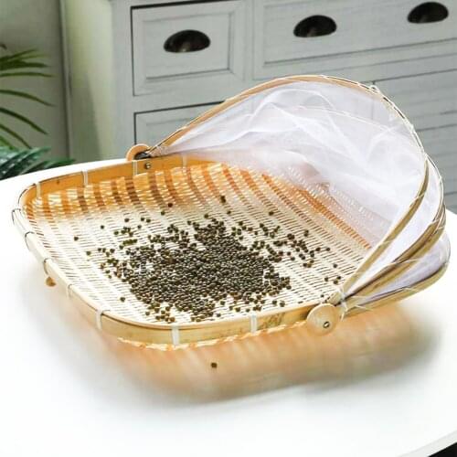 Hand-Woven Food Serving Tent Basket Tray Fruit Vegetable Bread Storage Basket Simple Atmosphere Outdoor Picnic Mesh Net Cover