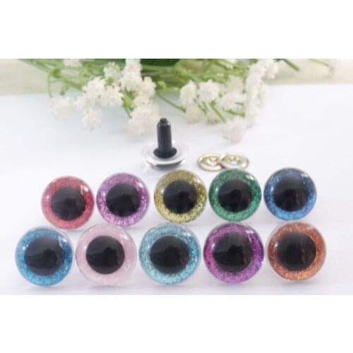 20pcs/lot 13.5/15/16.5/18mm smooth stem clear glitter toy eyes +glitter Nonwovens + meteal washer for diy wool felt-size option