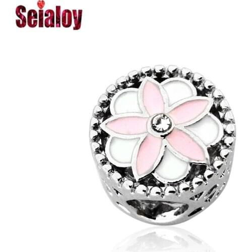 Seialoy Fashion Silver Color Daisy Flowers Beaded Charm Fit Brands Bracelet Necklace Original Diy Women Girl Jewelry Gift