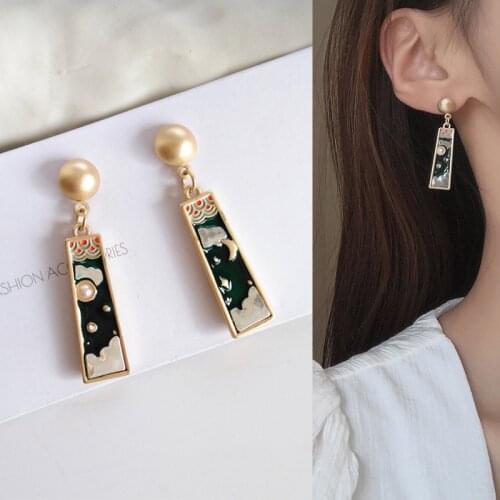 Classic Clouds Stars Moon Oil Painting Pearl Pendant Drop Earrings for Women Girls Teens Korean Fashion Earrings 2021 Trend New