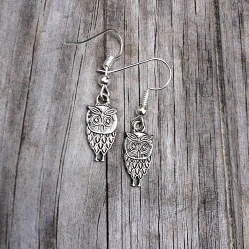 Vintage style Owl Earrings, Silver Owl Earrings, Charm Earrings