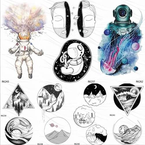 OMMGO Astronaut Jellyfish Outspace Temporary Tattoos Sticker Universe Fake Tattoo Galaxy Body Art Custom Tatoos For Women Men