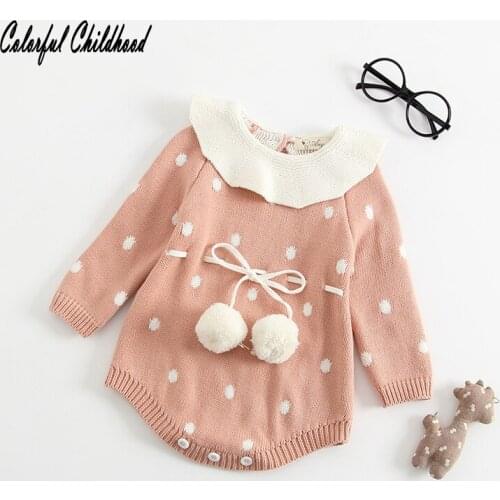 Toddler Baby Boy Girl Knitting Romper Jumpsuit Winter long sleeve polka dot design Baby Clothes Playsuit Outfit 0-24m