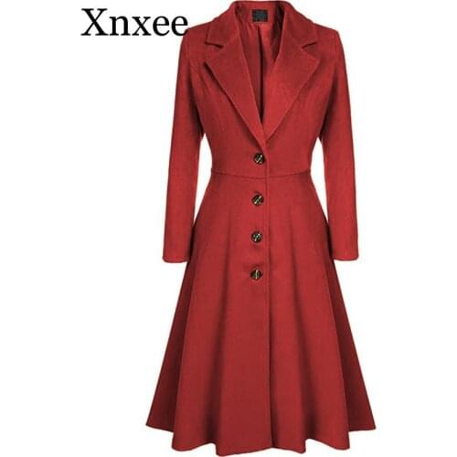 Xnxee Women Elegant Blends Warm Blends Long Winter Coat Turn-down Collar Single Breasted Coats Women Office Work Swing Blend