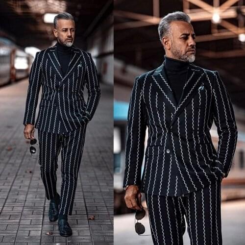 YIWUMENSA Striped Peaked Lapel Wedding Suits Evening Party Prom Custom Made Slim Fit Casual 2 Pieces Best Man Tuxedos Blazers