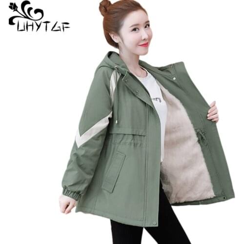UHYTGF Plus Velvet Thick Autumn Winter Jacket Parker Women Hooded Korean Loose Short Cotton Coat Casual Warm Large Size Top 1376