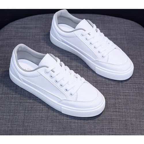2021 Soft PU Leather Women Sneakers Platform Women Casual Simple Design Comfort White Flats Female Vulcanized Shoes
