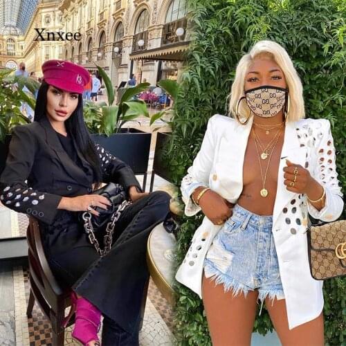 Sexy Suit Novelty Hollow Out Blazer High Street Solid Full Sleeve High Waist Coats Women Double Breasted Jacket Long Top Outwear