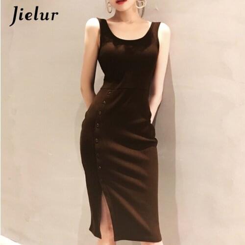 Jielur Retro Sundress Woman Button Basic Summer Sexy Kpop Hipster Skinny Leisure Street Vestidos De Fiesta 2020 Elegant Dresses