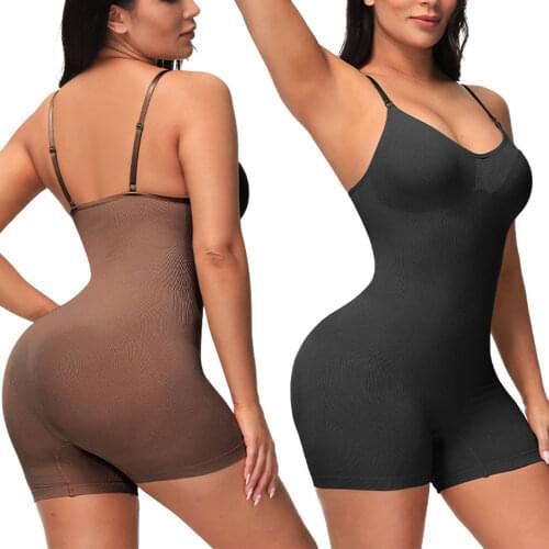 Women Summer Seamless Bodysuit, Solid Color Adjustable Straps U-Neck Sleeveless Tight Jumpsuit for Girls, 5 Colors